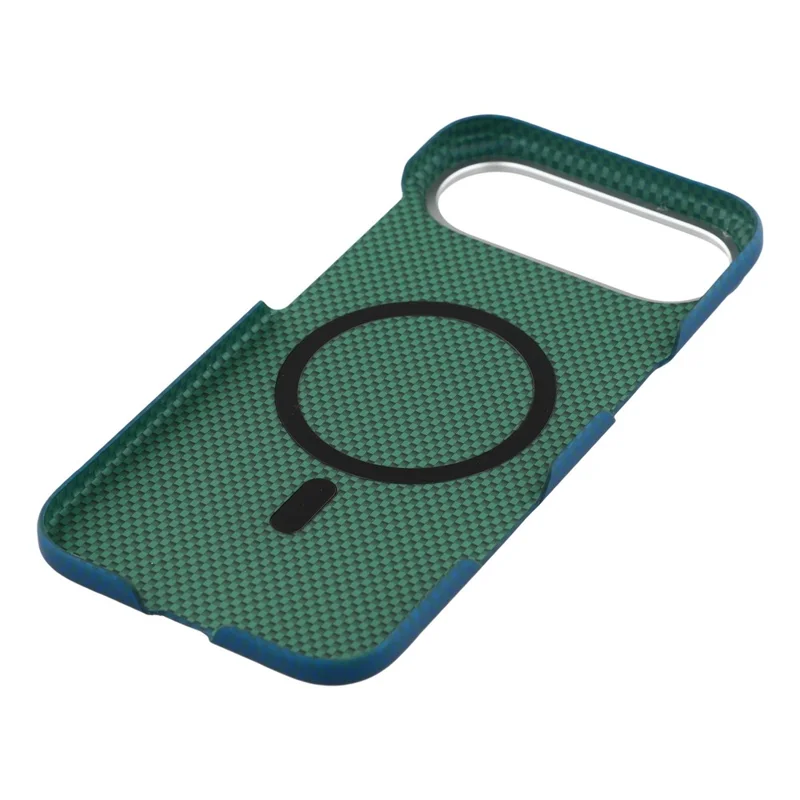 For iPhone Air Case Compatible with MagSafe Carbon Fiber Texture PC Phone Back Cover - Blue Green