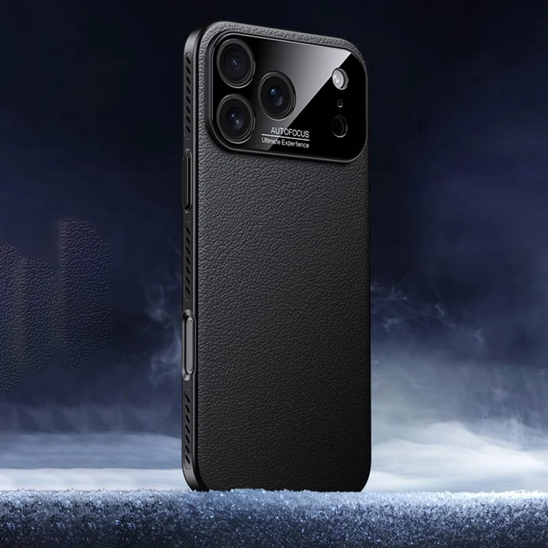 For iPhone 17 Pro Max Case Ultra Thin Heat Dissipation PU Leather Coated PC Phone Cover - Black