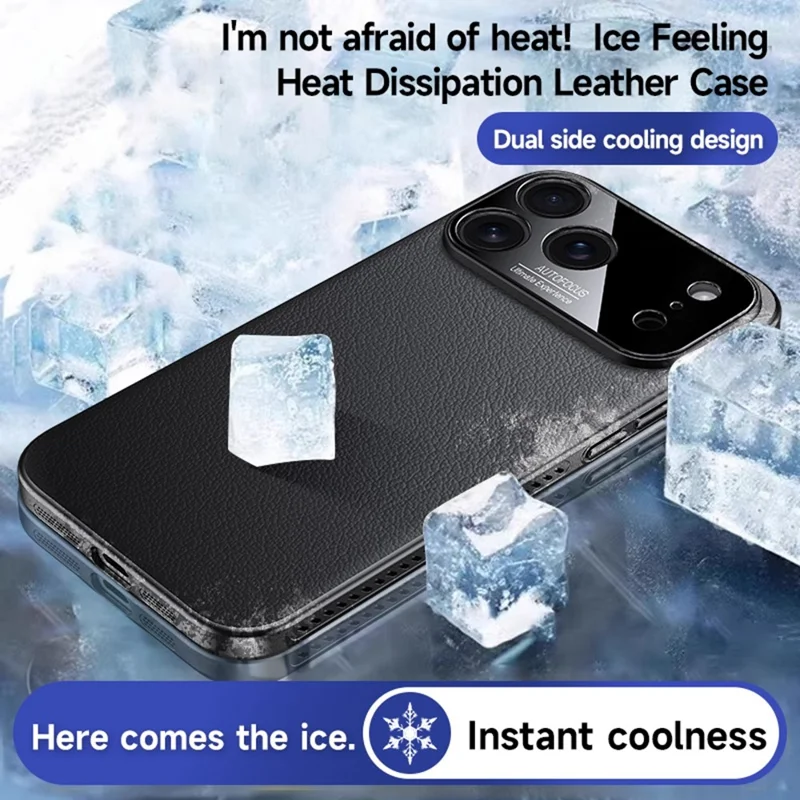 For iPhone 17 Pro Max Case Ultra Thin Heat Dissipation PU Leather Coated PC Phone Cover - Black