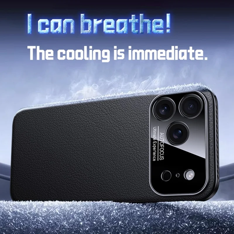 For iPhone 17 Pro Max Case Ultra Thin Heat Dissipation PU Leather Coated PC Phone Cover - Black