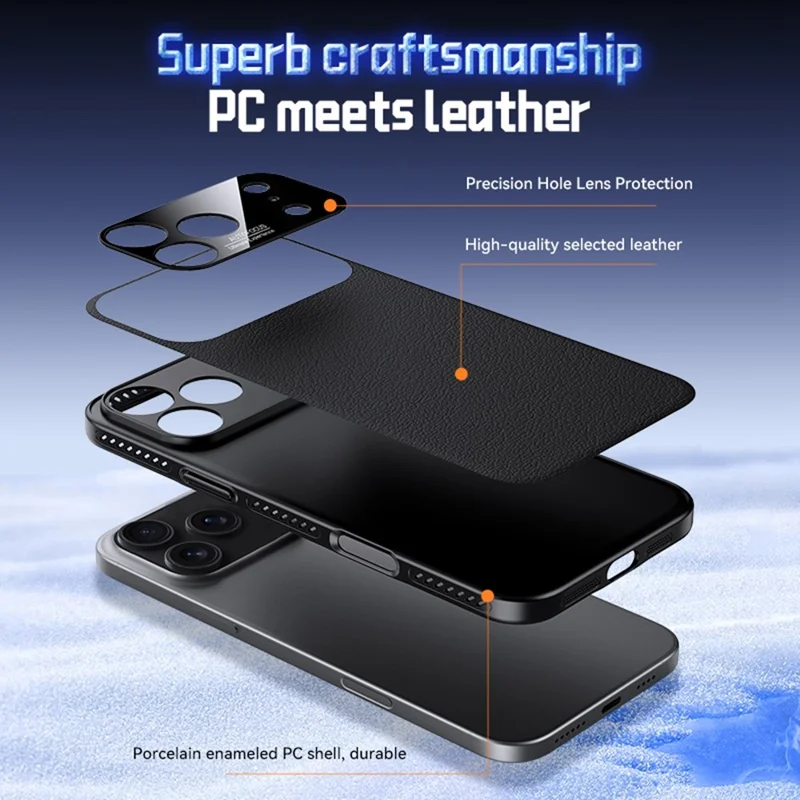 For iPhone 17 Pro Max Case Ultra Thin Heat Dissipation PU Leather Coated PC Phone Cover - Black