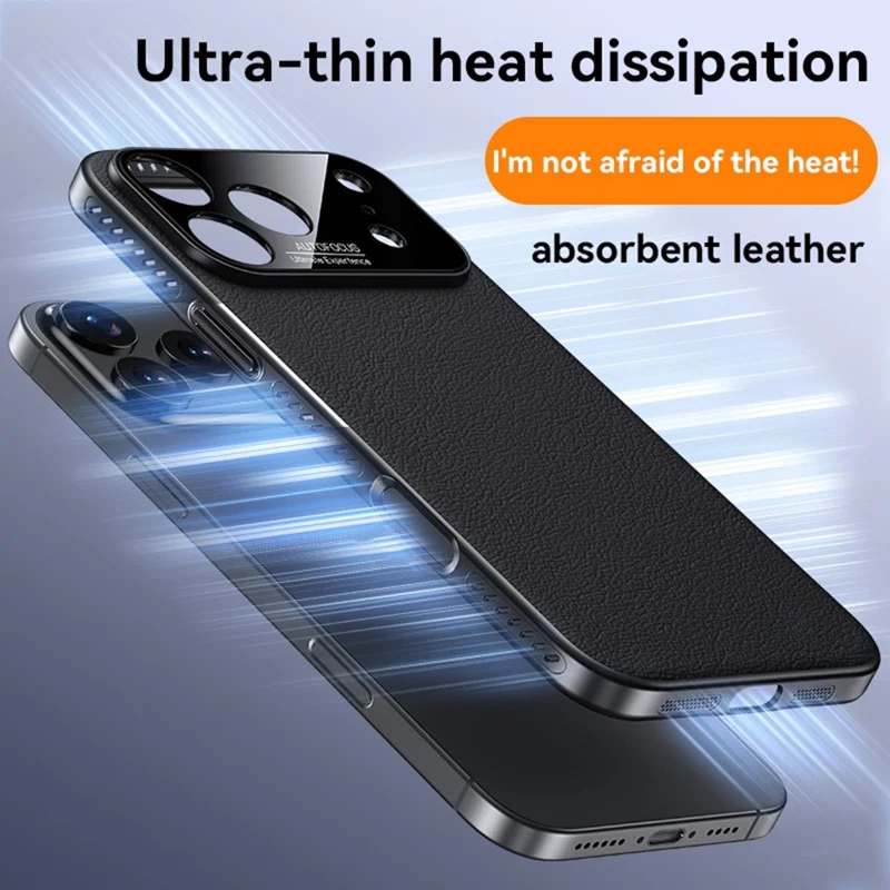 For iPhone 17 Pro Max Case Ultra Thin Heat Dissipation PU Leather Coated PC Phone Cover - Black