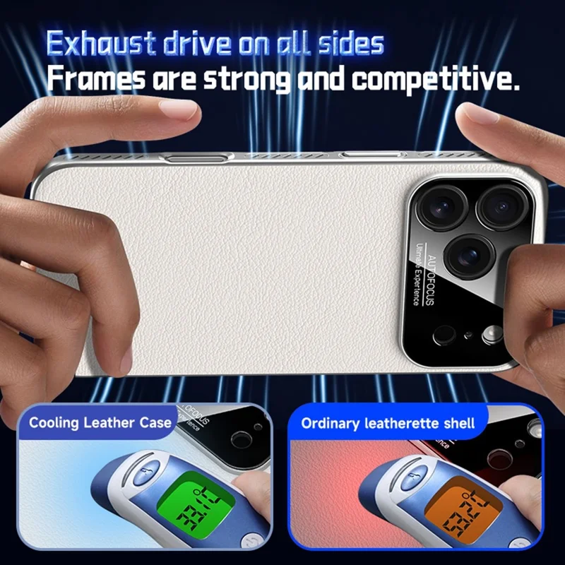 For iPhone 17 Pro Max Case Ultra Thin Heat Dissipation PU Leather Coated PC Phone Cover - Black
