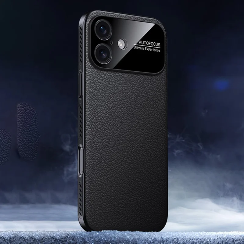 For iPhone 17 Case Ultra Thin Heat Dissipation PU Leather Coated PC Phone Cover - Black