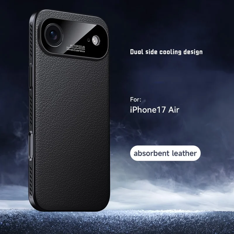 For iPhone Air Case Ultra Thin Heat Dissipation PU Leather Coated PC Phone Cover - Black
