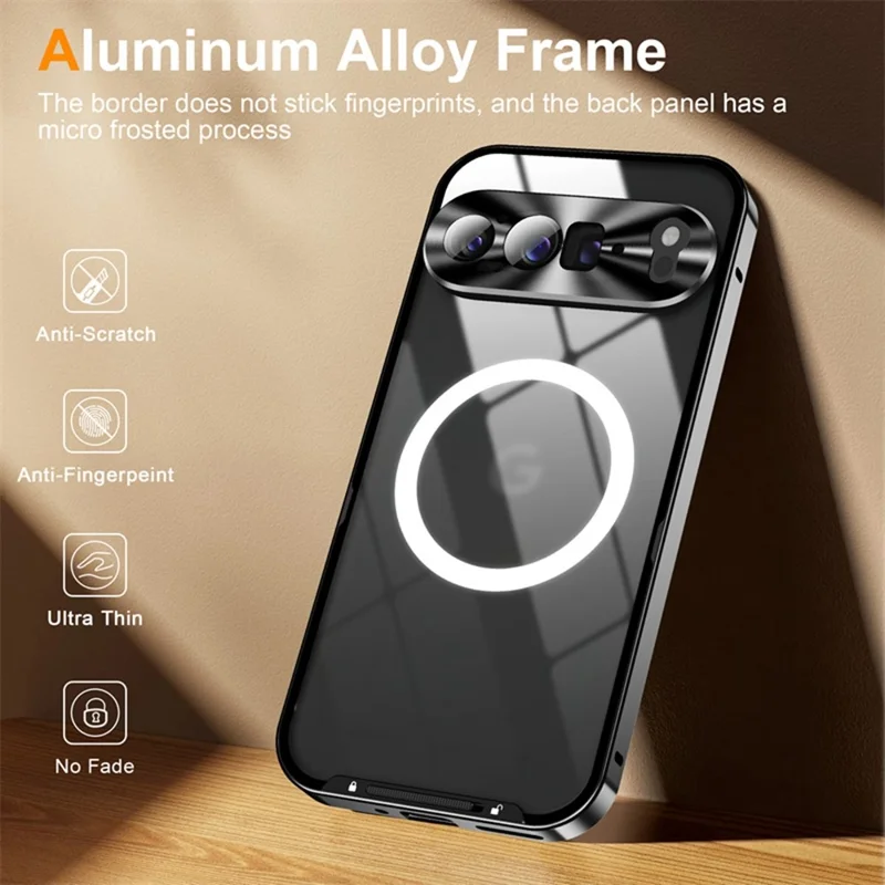 For Google Pixel 10 Pro XL Magnetic Case Metal Frame Matte Phone Cover - Black