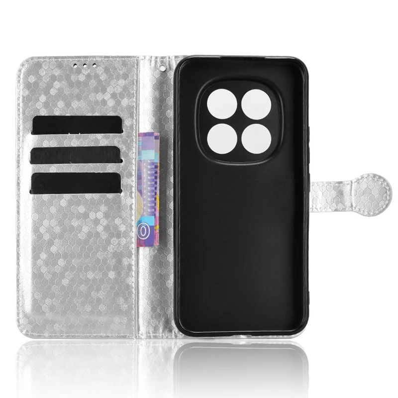 For Xiaomi Redmi Note 15 5G (Global) Wallet Case Dot Pattern Imprint PU Leather Phone Cover with Wrist Strap - Silver