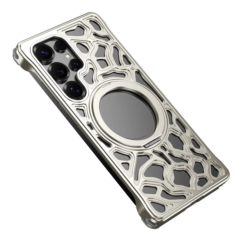 For Samsung Galaxy S24 Ultra Bumper Case Alloy Metal Borderless Back Cover with Magnetic Kickstand - Titanium