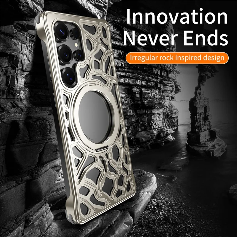 For Samsung Galaxy S25 Ultra Case Alloy Metal Borderless Back Cover with Magnetic Kickstand - Titanium