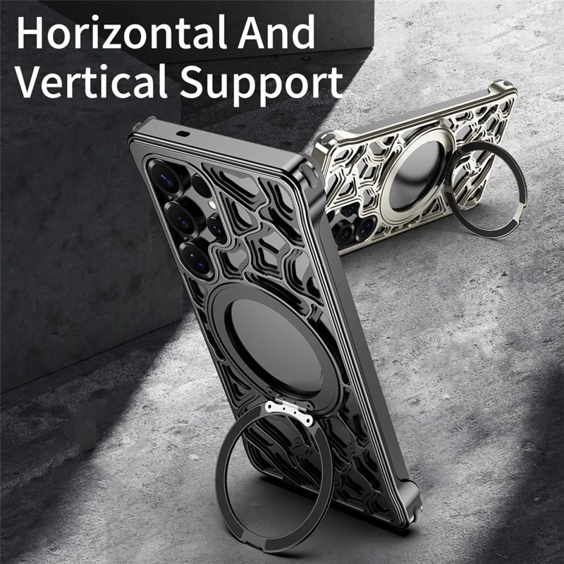 For Samsung Galaxy S25 Ultra Case Alloy Metal Borderless Back Cover with Magnetic Kickstand - Titanium