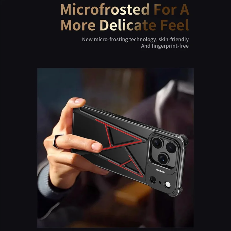 For iPhone 17 Pro Bumper Case Four Corner Airbag Kickstand Boardless A-Shape Metal Phone Cover - Black