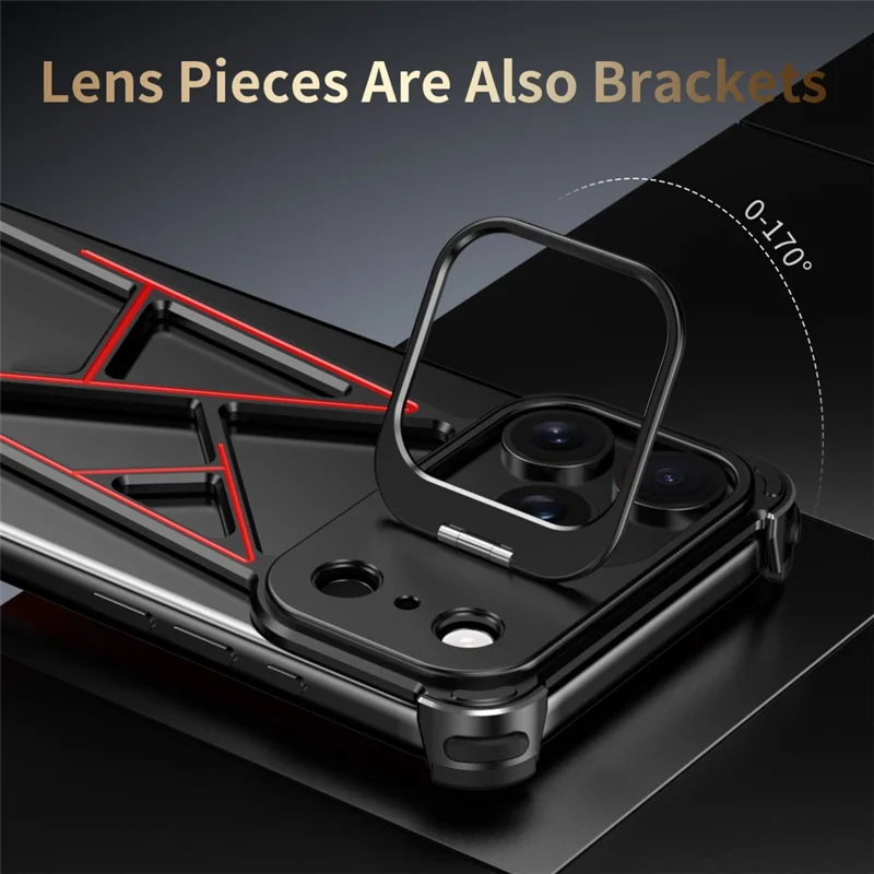 For iPhone 17 Pro Bumper Case Four Corner Airbag Kickstand Boardless A-Shape Metal Phone Cover - Black