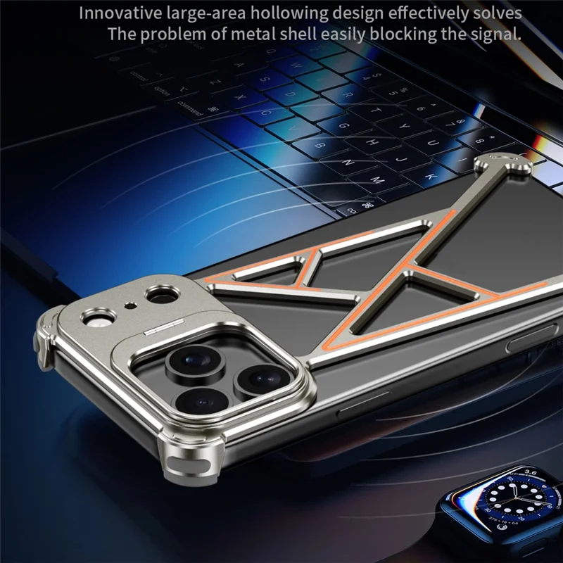 For iPhone 17 Pro Bumper Case Four Corner Airbag Kickstand Boardless A-Shape Metal Phone Cover - Black