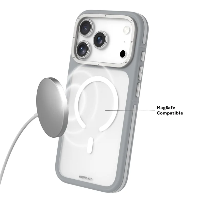 YOUNGKIT For iPhone 17 Pro Case Compatible with MagSafe Skin-Touch Matte PC + TPU Phone Cover - Grey