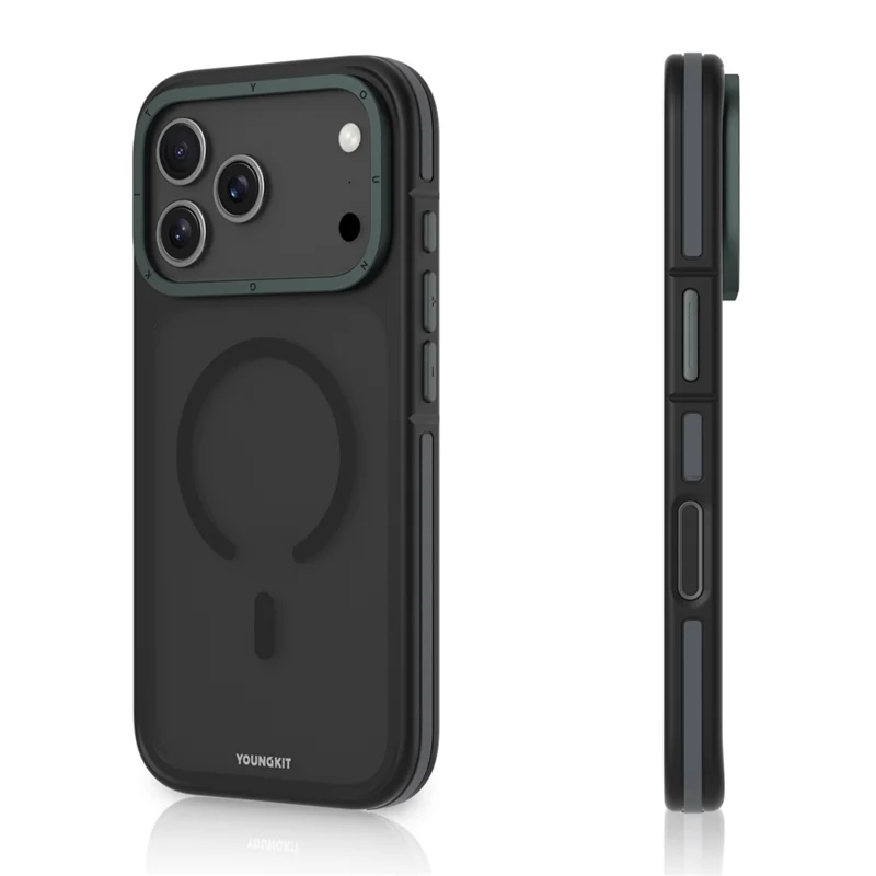 YOUNGKIT غطاء لهاتف iPhone 17 Pro متوافق مع MagSafe، غطاء أملس ناعم الملمس من مادة البولي كربونات والمطاط الحراري - أسود