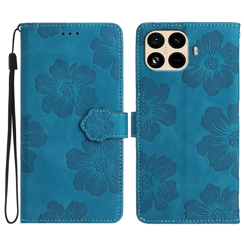 Xiaomi 15T Pro hoesje met bloemenpatroon Lederen portemonnee hoes met polsbandje - Blauw
