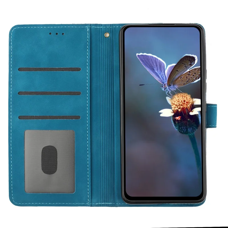 Xiaomi 15T Pro hoesje met bloemenpatroon Lederen portemonnee hoes met polsbandje - Blauw
