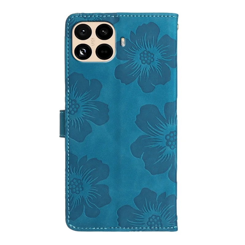 Xiaomi 15T Pro hoesje met bloemenpatroon Lederen portemonnee hoes met polsbandje - Blauw