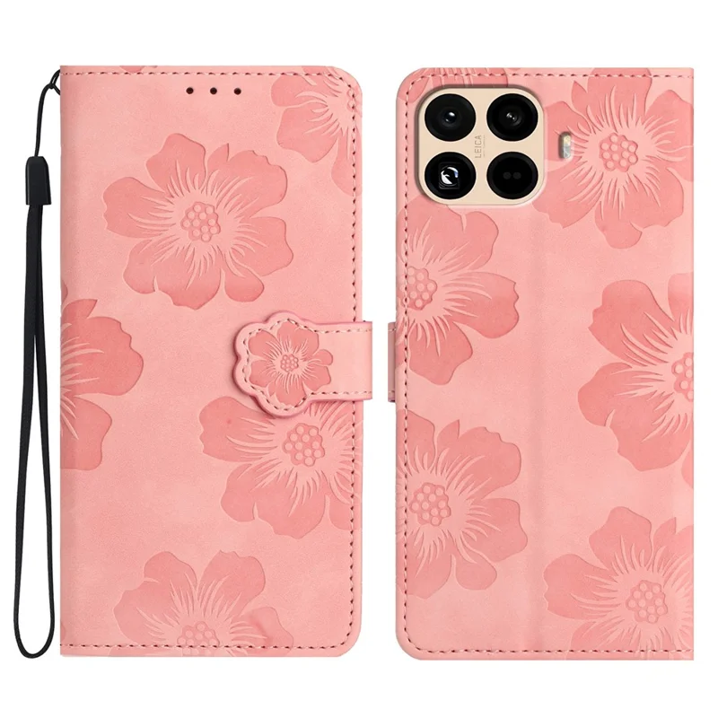 Foliał do Xiaomi 15T Pro z kwiatowym wzorem, skórzana etui-portfel z ręcznikiem - różowy