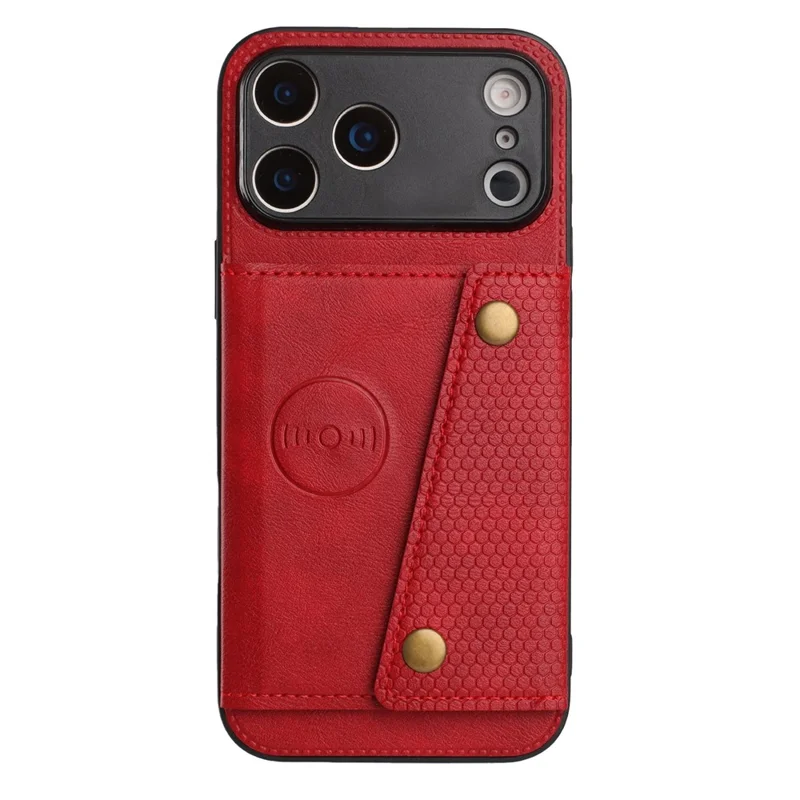 Voor iPhone 17 Pro hoesje met kaartslots, standaard, lederen + TPU telefoonhoes - Rood