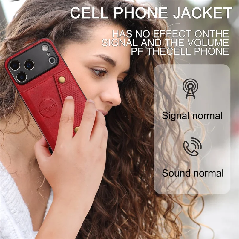 For iPhone 17 Pro Max Case with Card Slots Kickstand Leather + TPU Phone Cover - Red