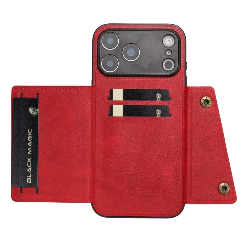 For iPhone 17 Pro Max Case with Card Slots Kickstand Leather + TPU Phone Cover - Red