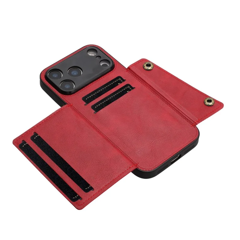 For iPhone 17 Pro Max Case with Card Slots Kickstand Leather + TPU Phone Cover - Red