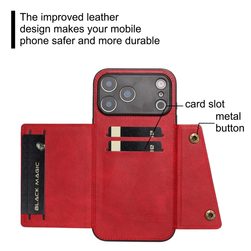 For iPhone 17 Pro Max Case with Card Slots Kickstand Leather + TPU Phone Cover - Red