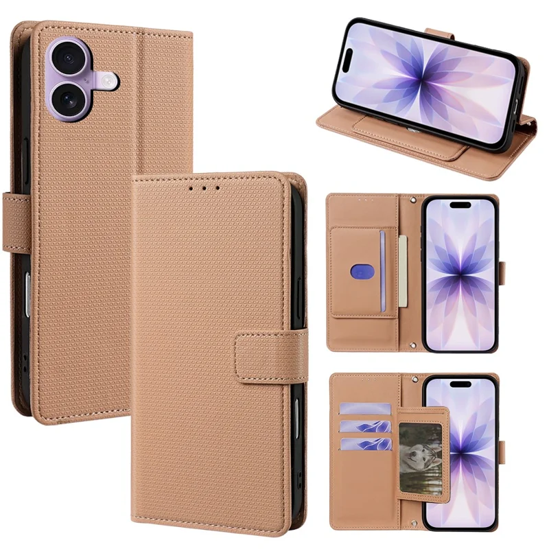 For iPhone 17 Case Driehoekig Geïmprimeerd Huidvriendelijk PU Leer Telefoonportemonnee Hoesje - Bruin