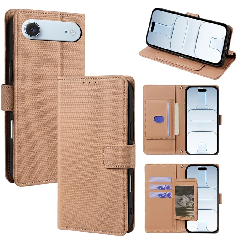 For iPhone Air Case Triangle Imprinted Skin Touch PU Leather Phone Wallet Cover - Brown