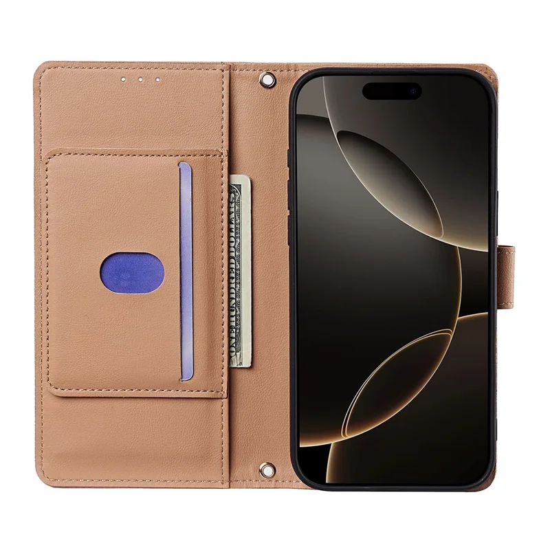 For iPhone Air Case Triangle Imprinted Skin Touch PU Leather Phone Wallet Cover - Brown