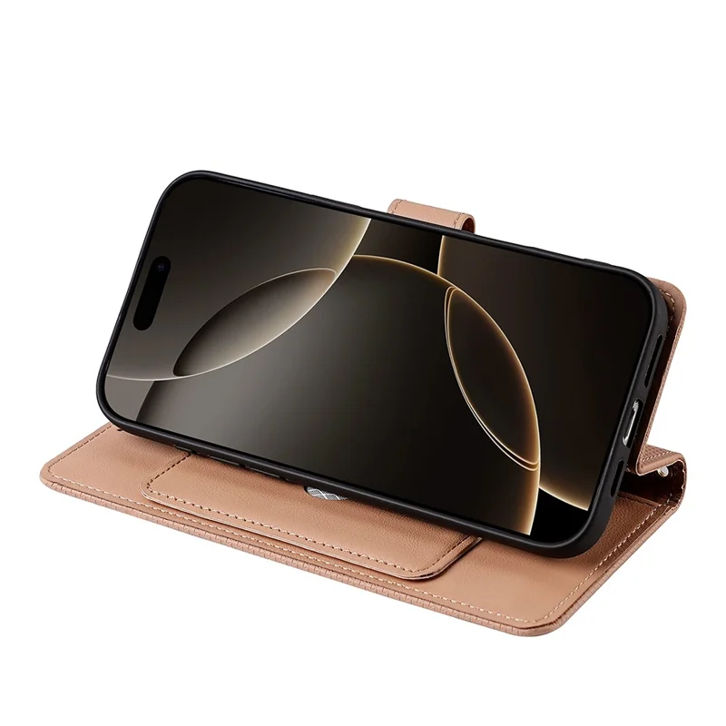 For iPhone Air Case Triangle Imprinted Skin Touch PU Leather Phone Wallet Cover - Brown