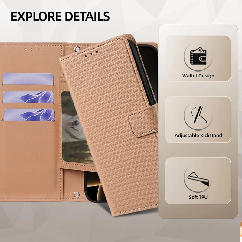 For iPhone Air Case Triangle Imprinted Skin Touch PU Leather Phone Wallet Cover - Brown