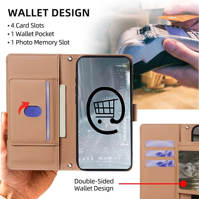 For iPhone Air Case Triangle Imprinted Skin Touch PU Leather Phone Wallet Cover - Brown