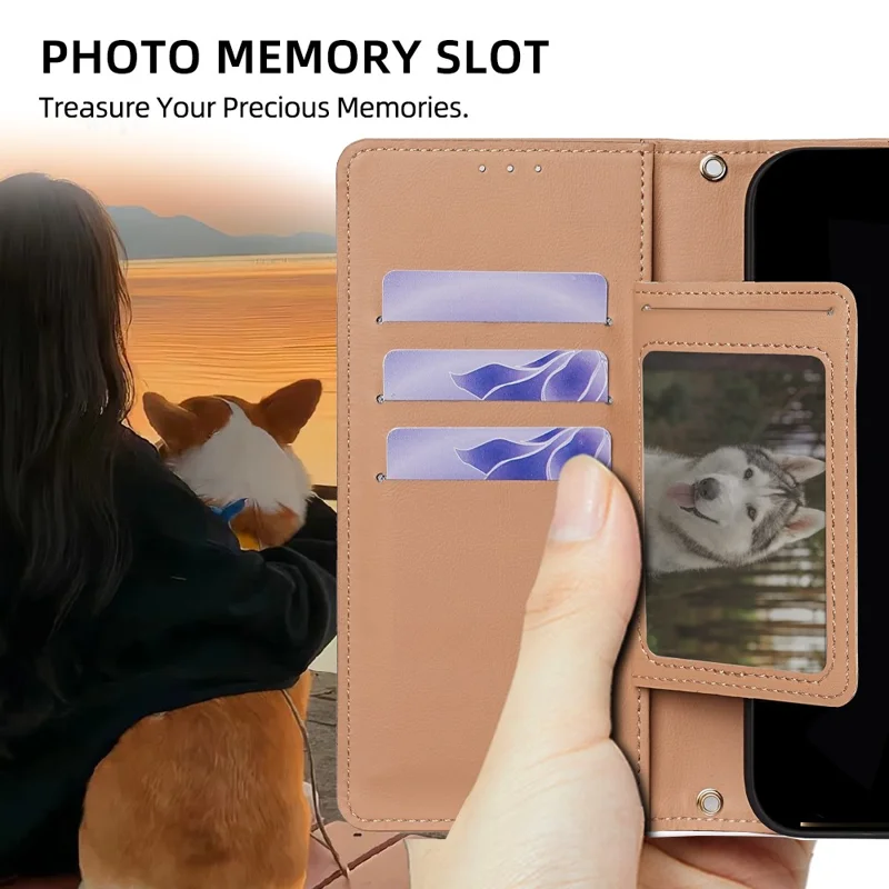 For iPhone Air Case Triangle Imprinted Skin Touch PU Leather Phone Wallet Cover - Brown