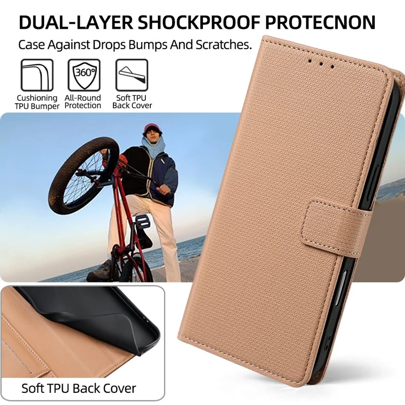 For iPhone Air Case Triangle Imprinted Skin Touch PU Leather Phone Wallet Cover - Brown