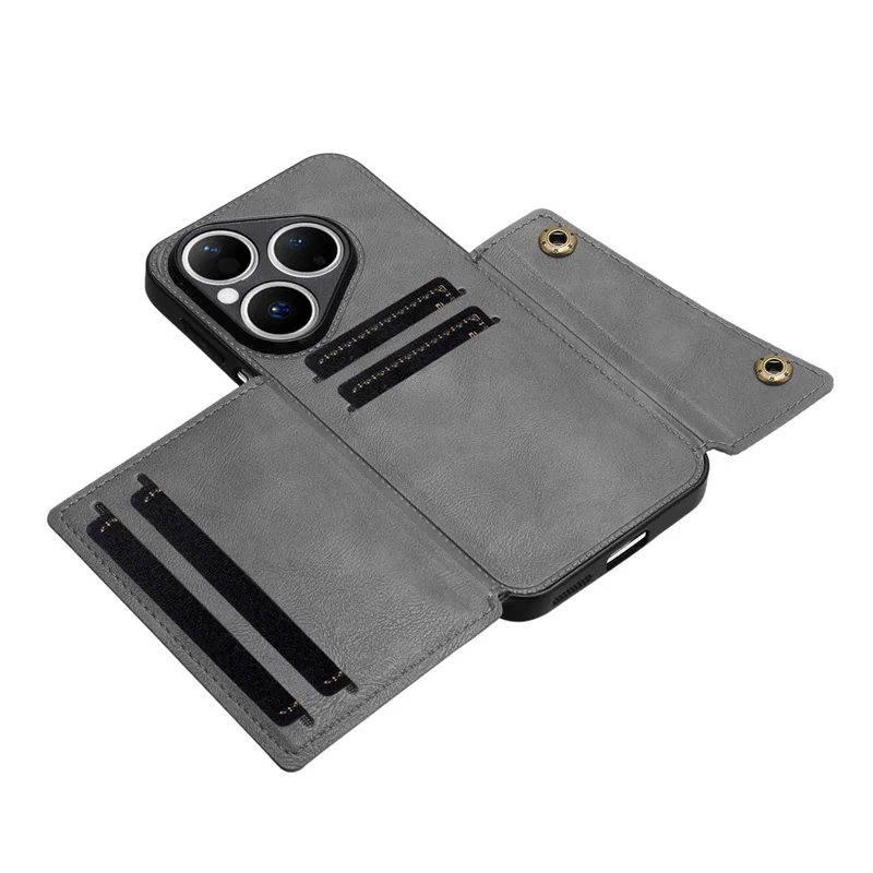 Etui na Huawei Pura 80 z kieszeniami na karty, podstawką, pokrowiec z skóry syntetycznej i TPU - Szary