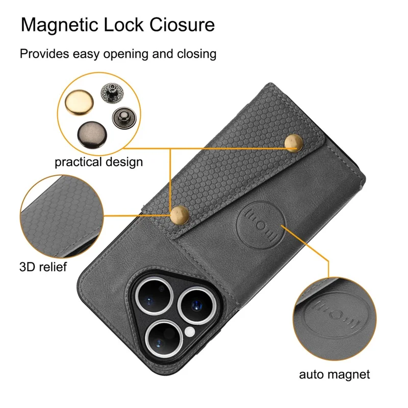 Etui na Huawei Pura 80 z kieszeniami na karty, podstawką, pokrowiec z skóry syntetycznej i TPU - Szary