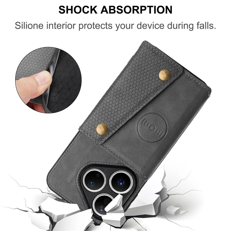 Etui na Huawei Pura 80 z kieszeniami na karty, podstawką, pokrowiec z skóry syntetycznej i TPU - Szary