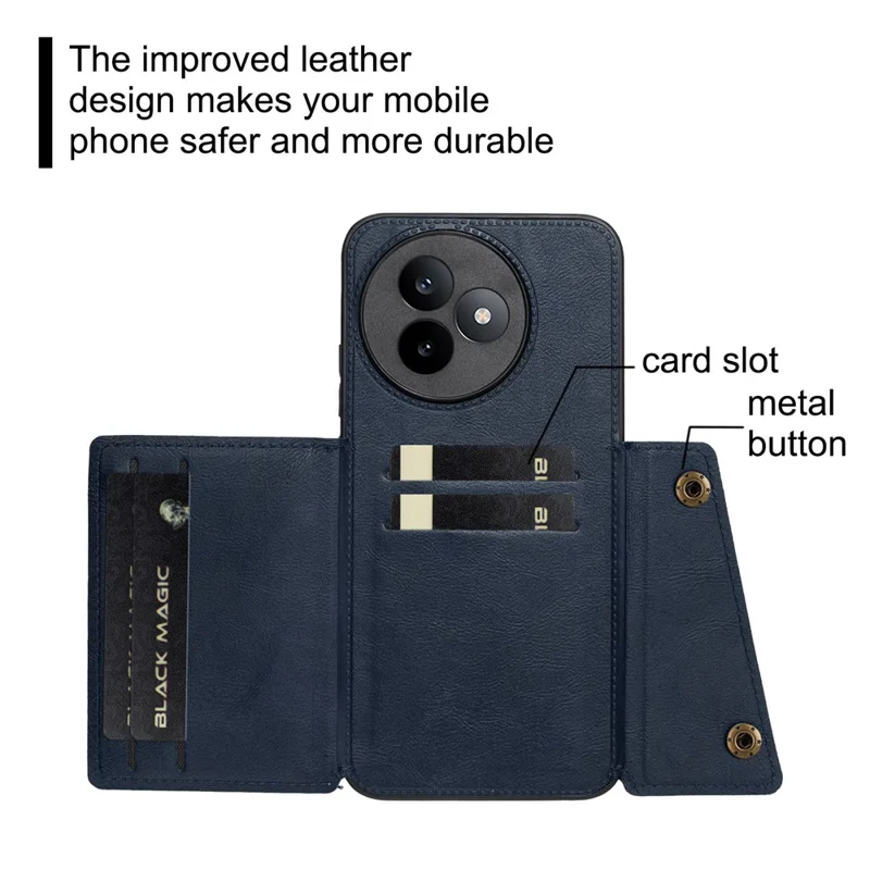 For Xiaomi Redmi K80 Ultra 5G Case with Card Slots Kickstand Leather + TPU Phone Cover - Blue