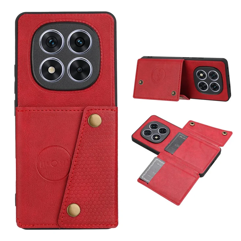 Xiaomi Redmi Note 15 Pro 5G hoesje met kaartslots en standaard van leer + TPU - Rood