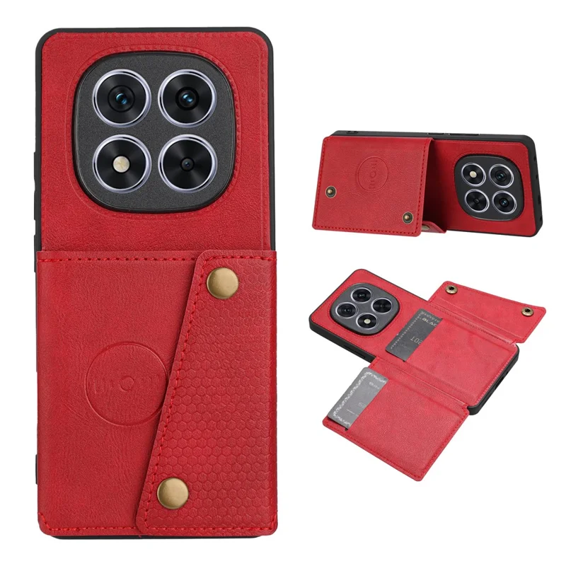 For Xiaomi Poco M8 Pro 5G / Redmi Note 15 Pro+ 5G (Global) Case with Card Slots Kickstand Leather + TPU Phone Cover - Red