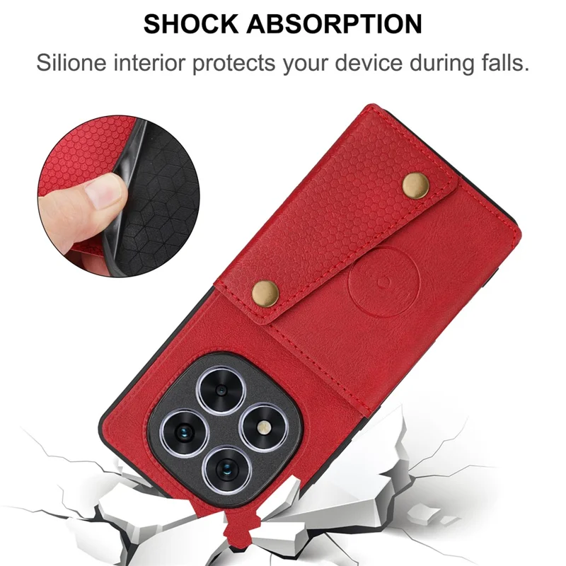 For Xiaomi Poco M8 Pro 5G / Redmi Note 15 Pro+ 5G (Global) Case with Card Slots Kickstand Leather + TPU Phone Cover - Red