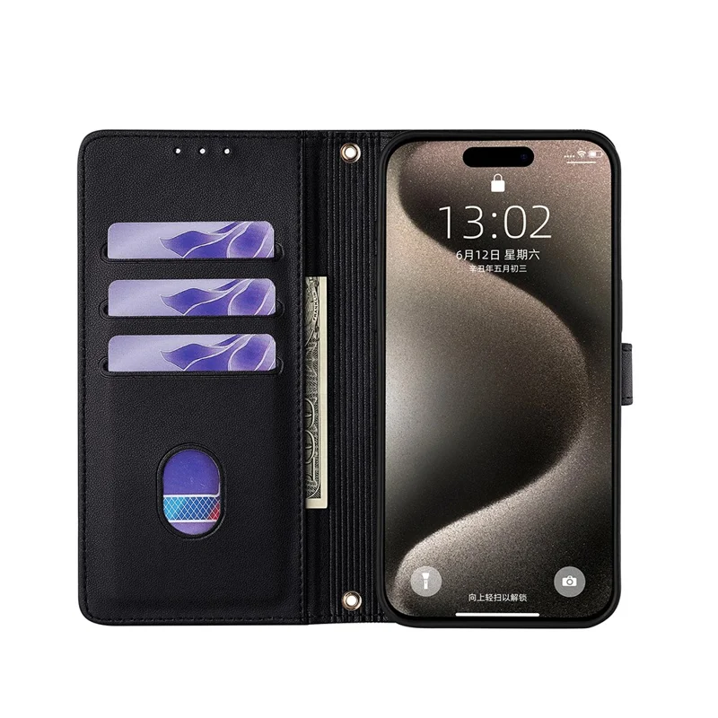 For iPhone Air Case Wallet Sequins Leather Crossbody Phone Cover - Black