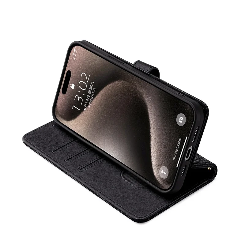 For iPhone Air Case Wallet Sequins Leather Crossbody Phone Cover - Black