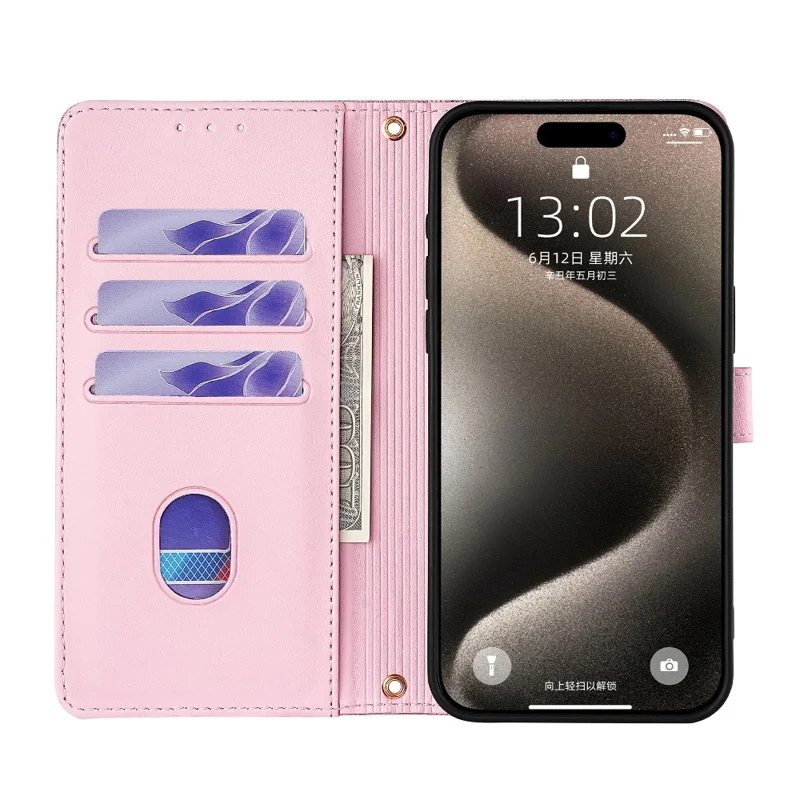 For iPhone 17 Pro Case Wallet Sequins Leather Crossbody Phone Cover - Rose Gold