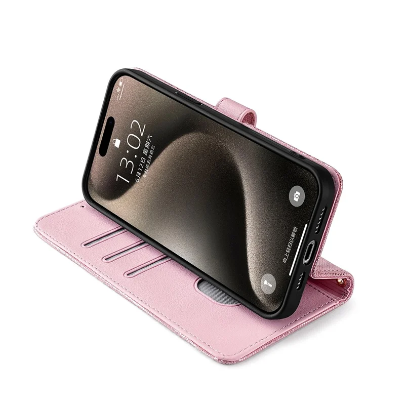 For iPhone 17 Pro Case Wallet Sequins Leather Crossbody Phone Cover - Rose Gold