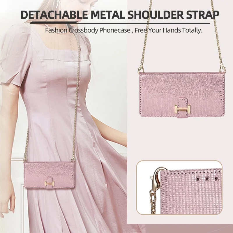 For iPhone 17 Pro Case Wallet Sequins Leather Crossbody Phone Cover - Rose Gold