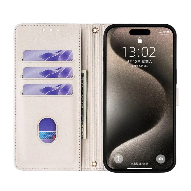 For iPhone 17 Pro Max Case Wallet Sequins Leather Crossbody Phone Cover - White