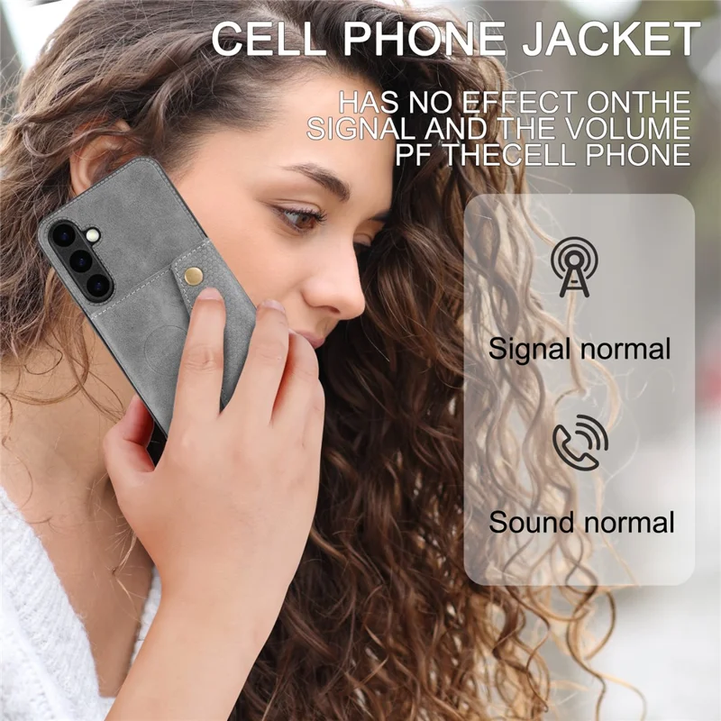 For Samsung Galaxy S25 FE Case with Card Slots Kickstand Leather + TPU Phone Cover - Grey - 10